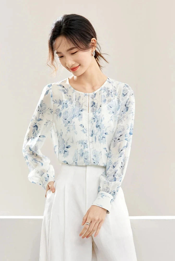 2 Piece Printed Chiffon Blouse and Camisole Top Women 2024 Chinese Style Fashion Hollow Out Straight Shirt 143V57361X