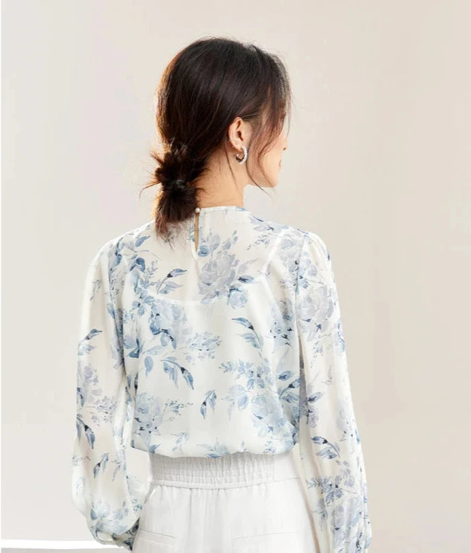 2 Piece Printed Chiffon Blouse and Camisole Top Women 2024 Chinese Style Fashion Hollow Out Straight Shirt 143V57361X