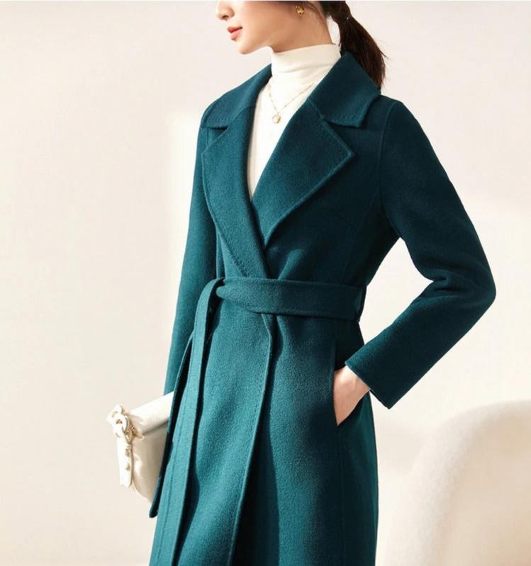 Chic Belted Wrap 100% Wool Coat