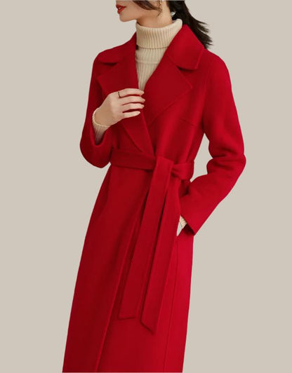 Chic Belted Wrap 100% Wool Coat