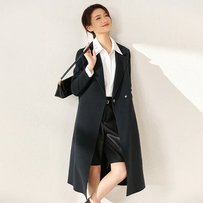 Chic Belted Wrap 100% Wool Coat