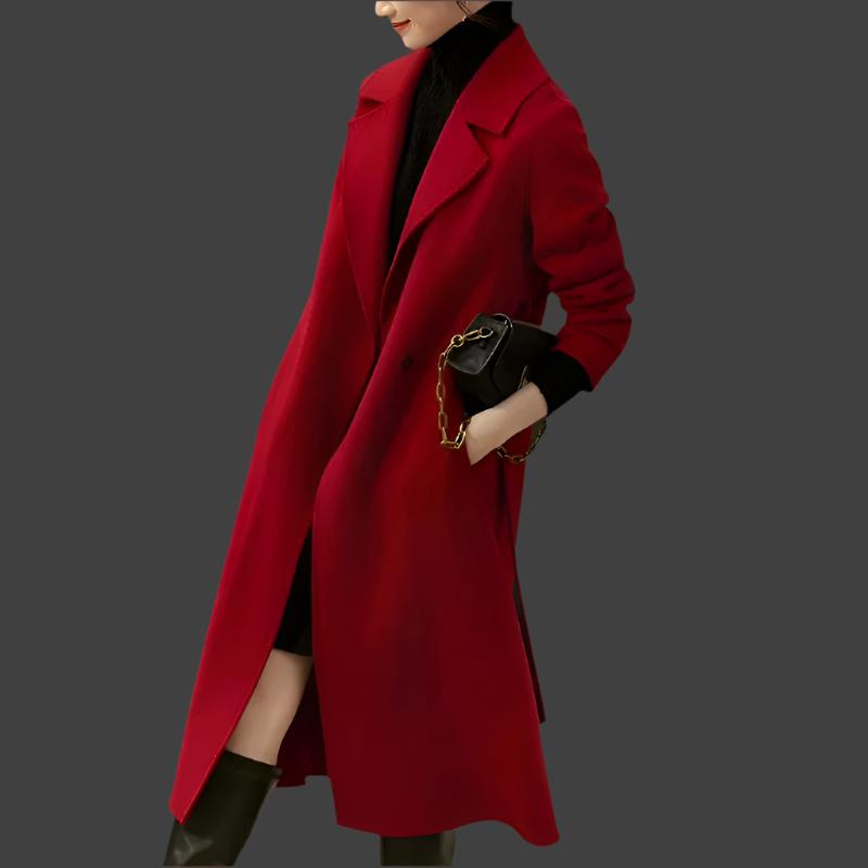 Chic Belted Wrap 100% Wool Coat